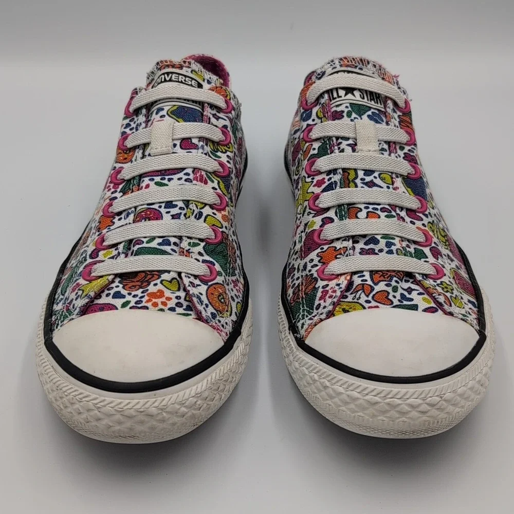Converse All Star Junior Size 5 Cupcake Cats Hearts Print‎ Slip On Shoes